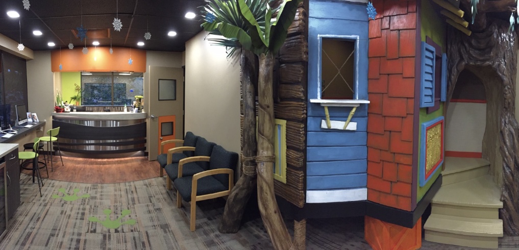 Inside the rainforest-themed kids' dental office
